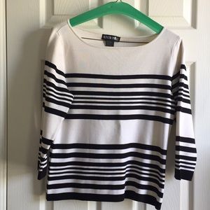 Silk blend, 3/4 sleeve, black & white striped top
